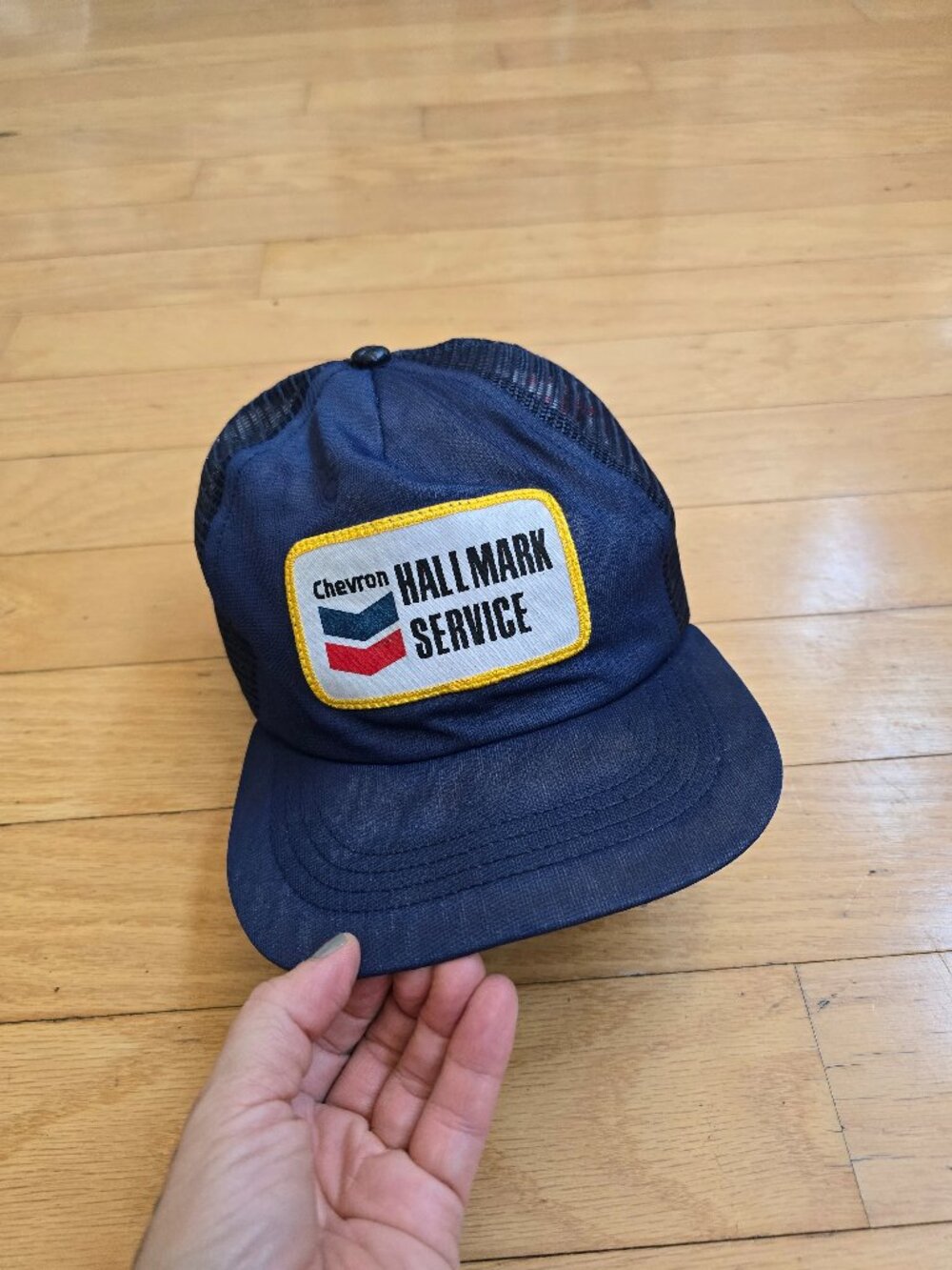 Vintage 80s Chevron Navy Hallmark Service Patch USA Made Trucker Hat Snapback